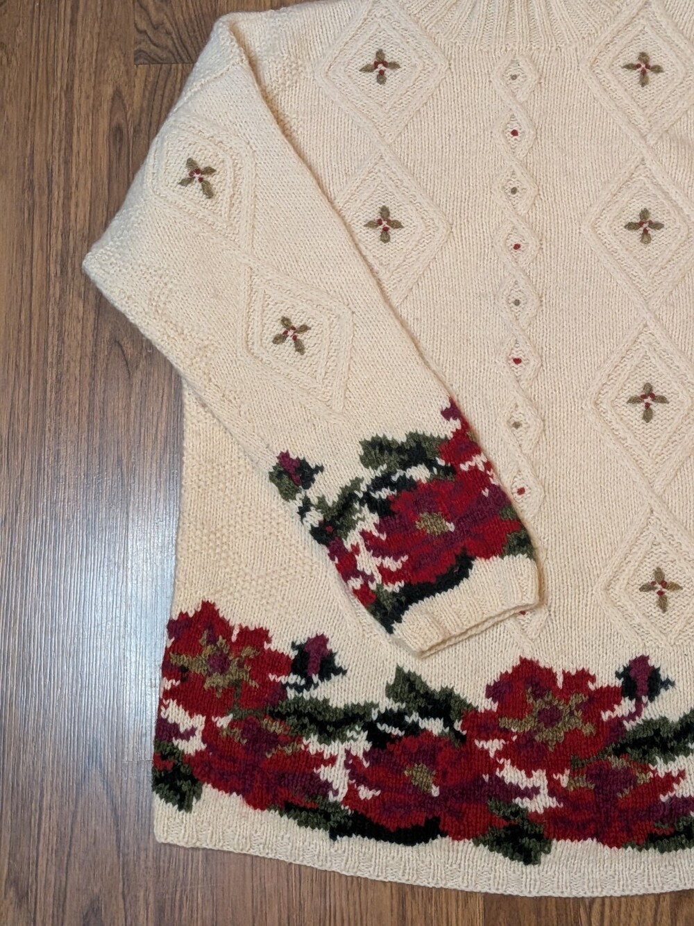 VTG LL Bean Women M 100% Wool Cable Knit Mock Neck Sweater Christmas Cottagecore - Picture 7 of 10